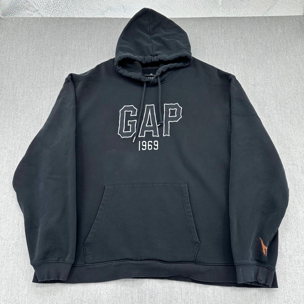 GAP Hoodie Men's 2XL Black 1969 Embroidered Logo Pullover Fleece